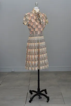 1970s does 1950s Geometric Retro Print Shirtwaist Dress