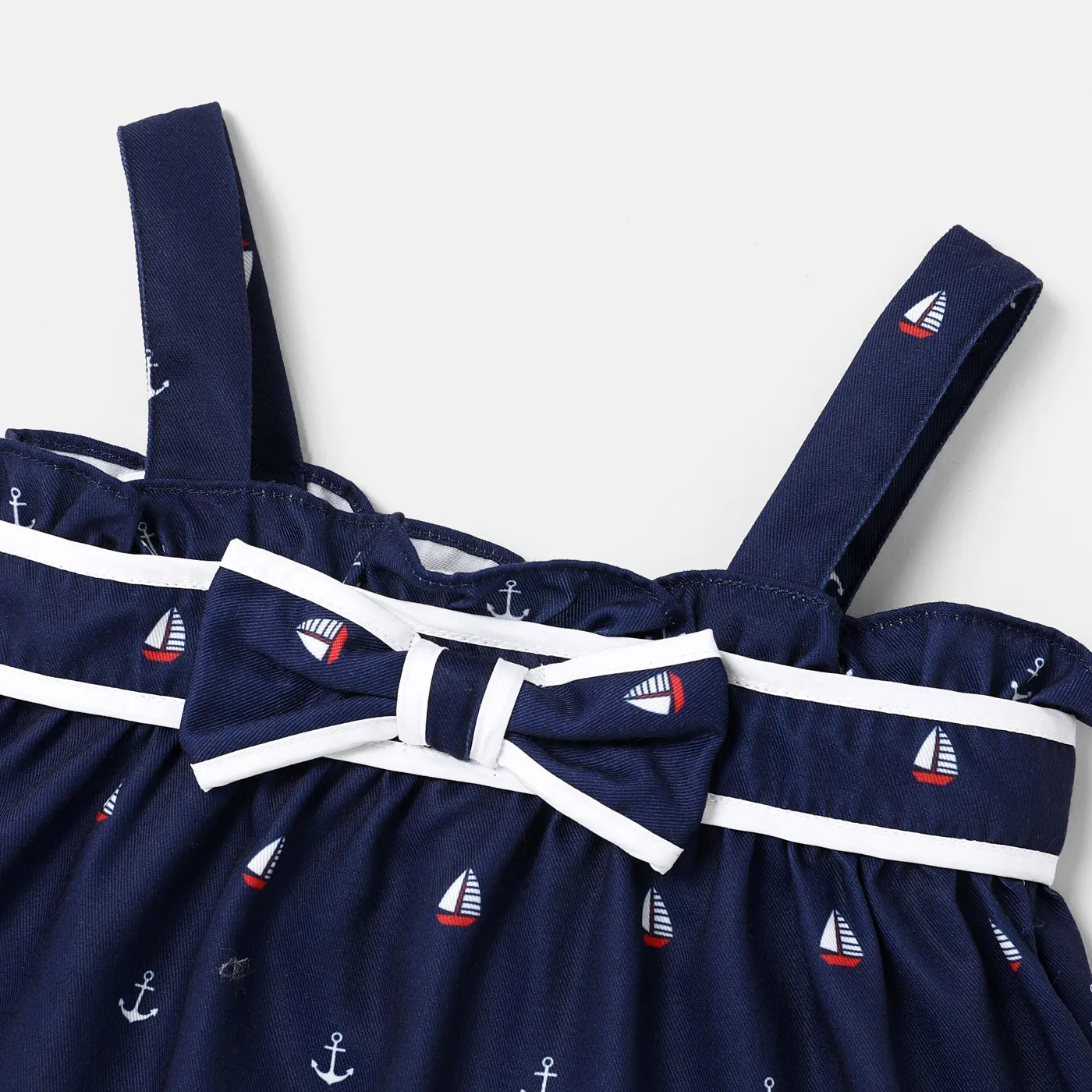 2pcs Baby Girl Anchor Sailboat Print Bow Front Cami Top and Striped Leggings Set