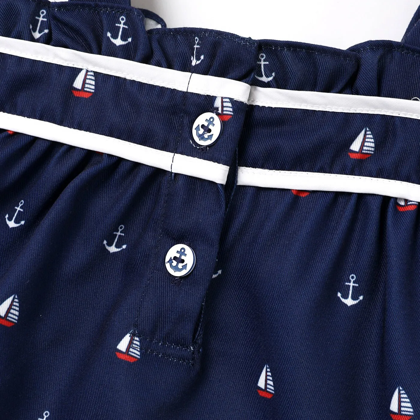 2pcs Baby Girl Anchor Sailboat Print Bow Front Cami Top and Striped Leggings Set