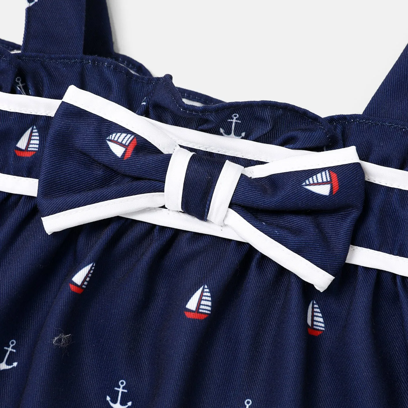 2pcs Baby Girl Anchor Sailboat Print Bow Front Cami Top and Striped Leggings Set