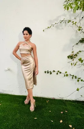 Adeline gold spandex pencil skirt