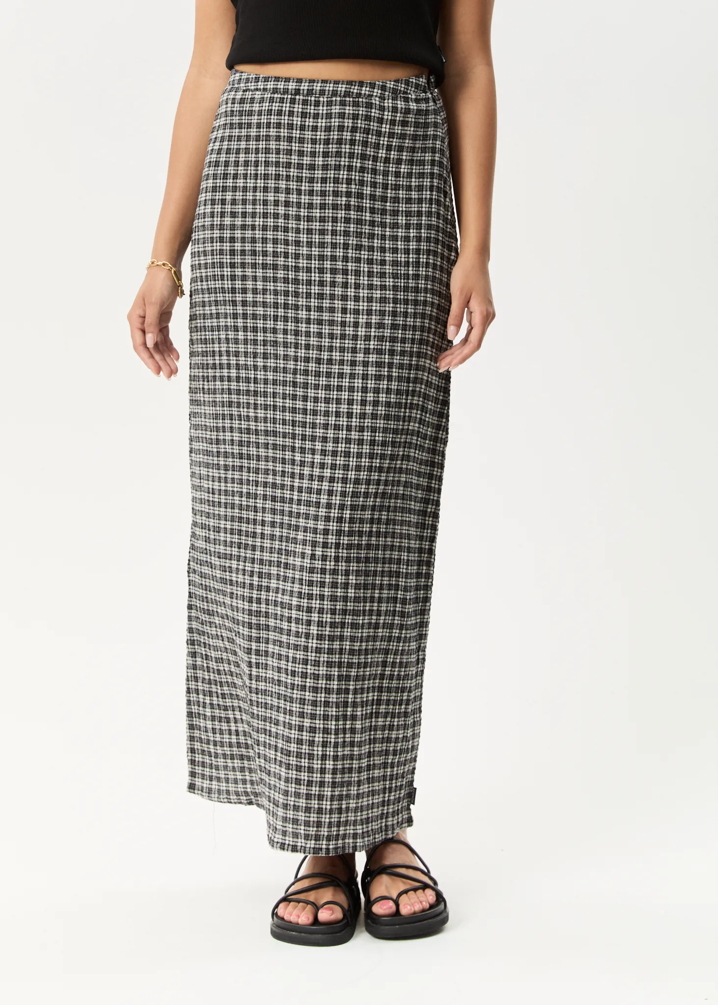 AFENDS Womens Asta Base - Seersucker Check Skirt - Steel Check