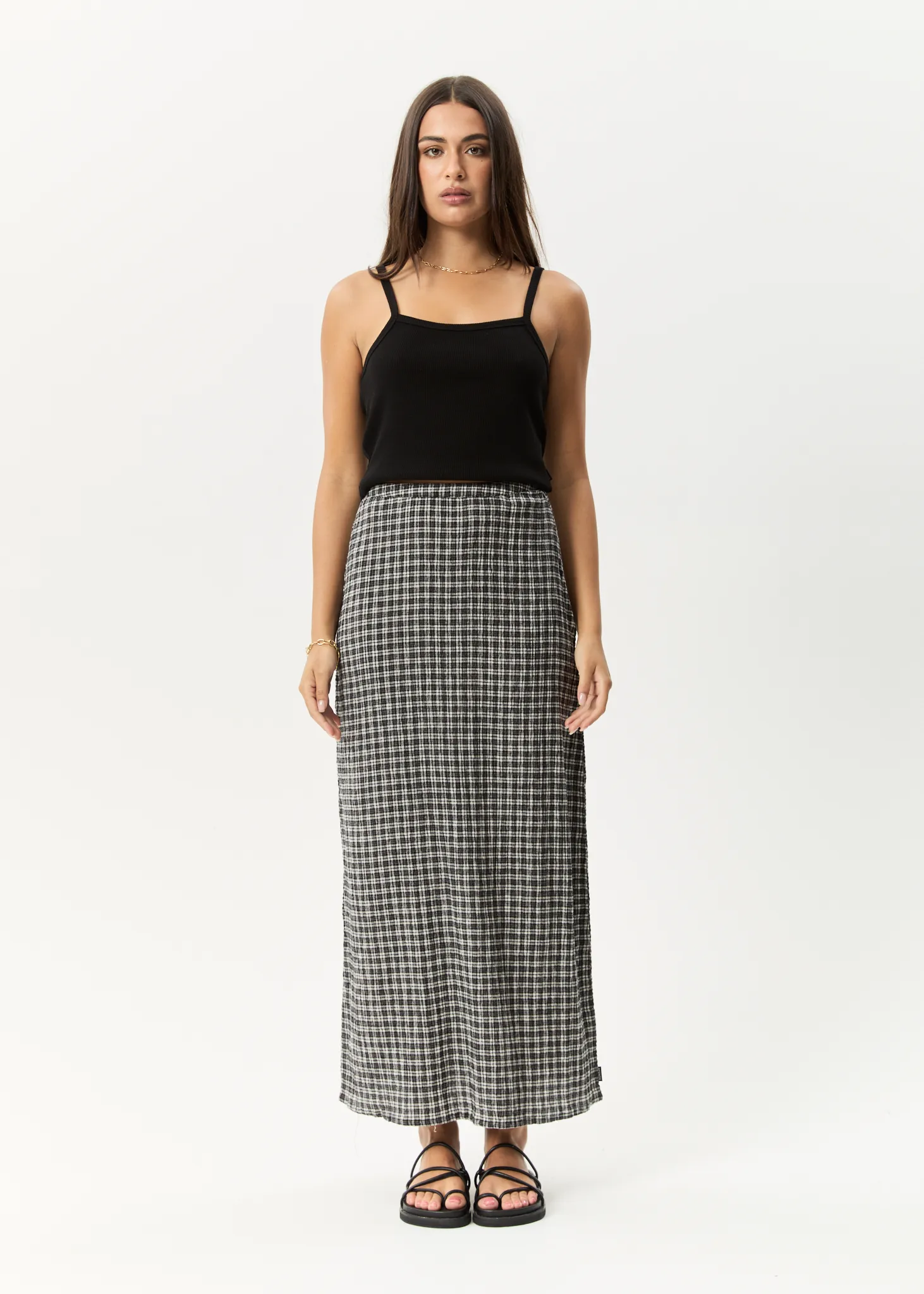 AFENDS Womens Asta Base - Seersucker Check Skirt - Steel Check