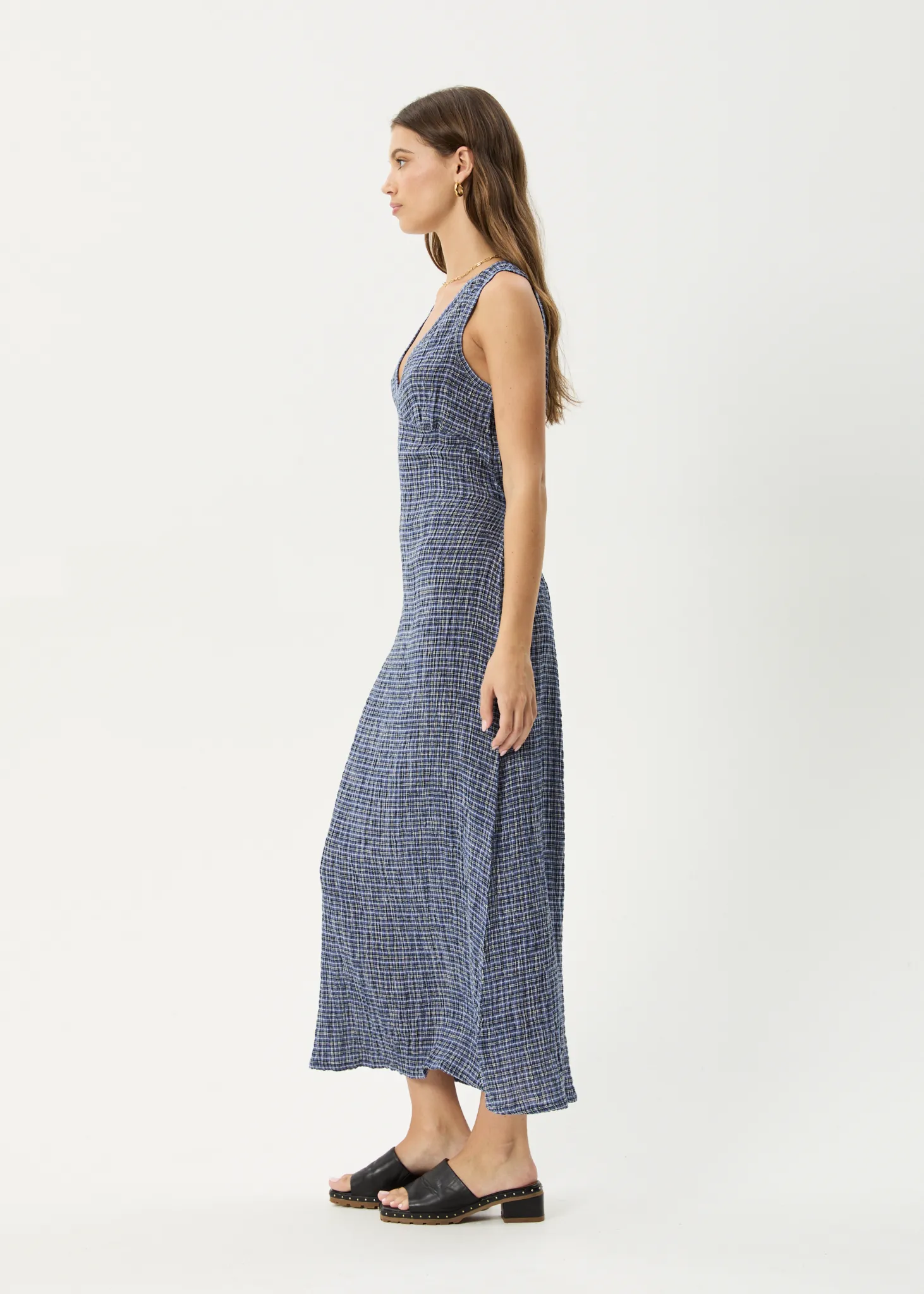AFENDS Womens Shipwreck - Seersucker Check Maxi Dress - Marlin