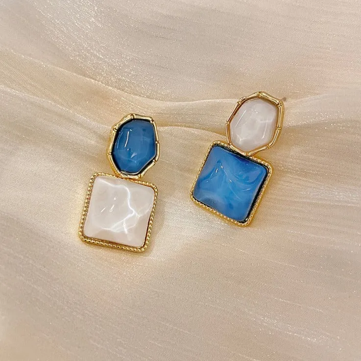 Asymmetrical Color Blocking Rhinestone Earrings