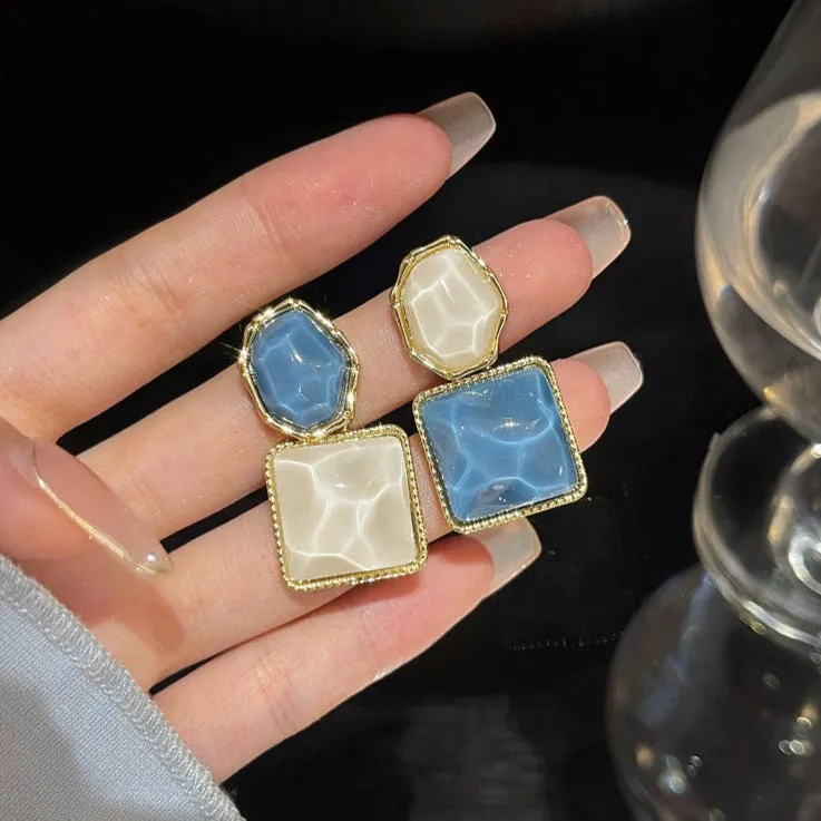 Asymmetrical Color Blocking Rhinestone Earrings