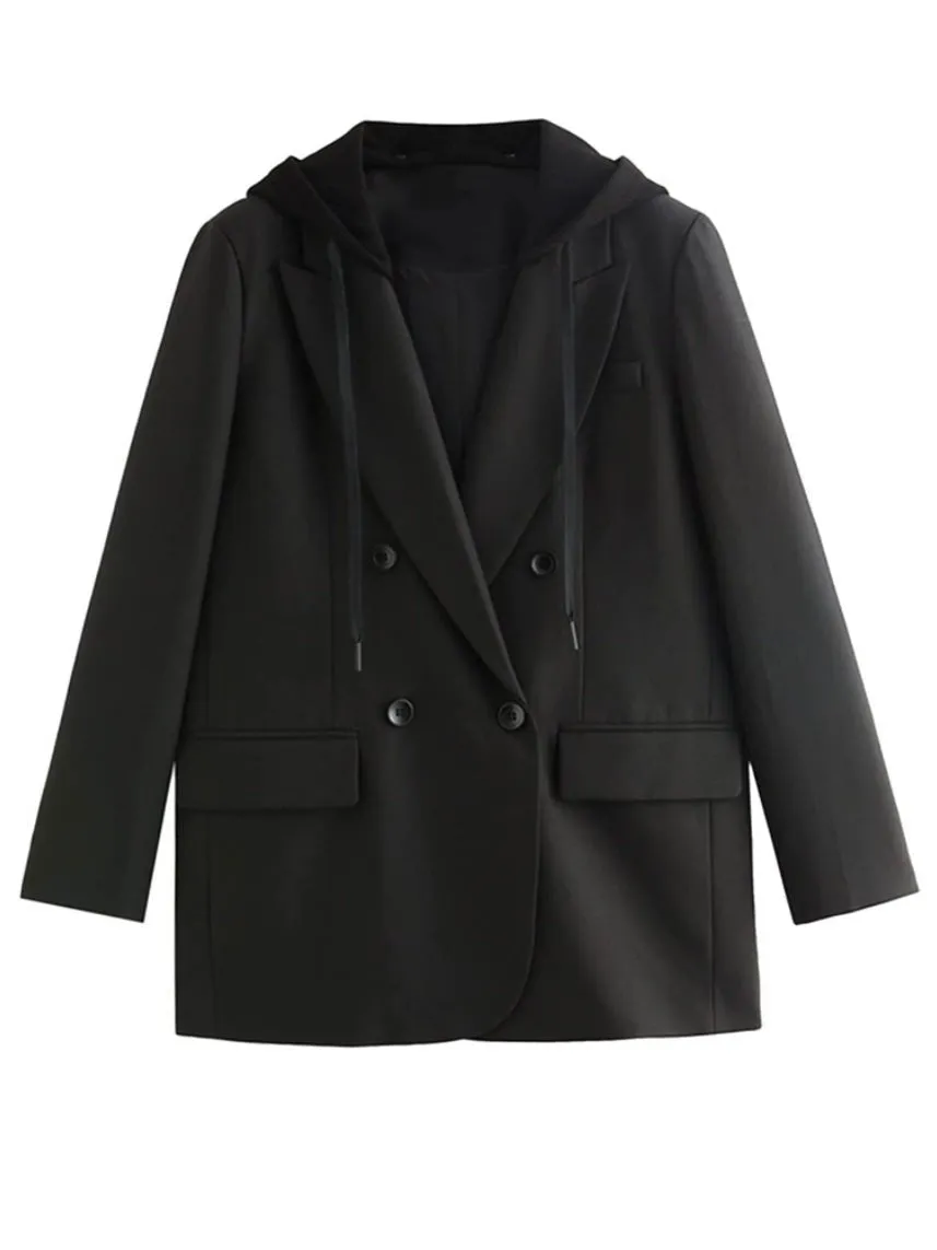 Black hooded blazer