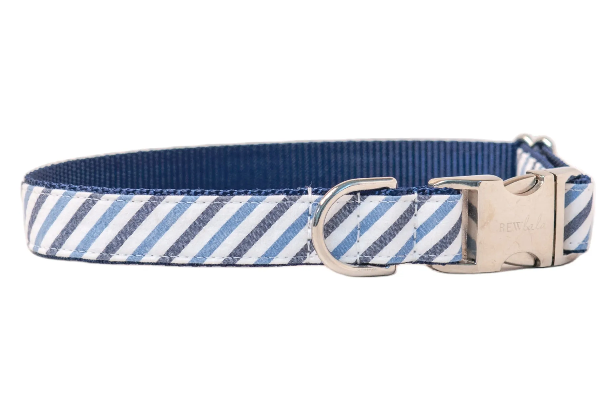 Blue & Navy Seersucker Bow Tie Dog Collar