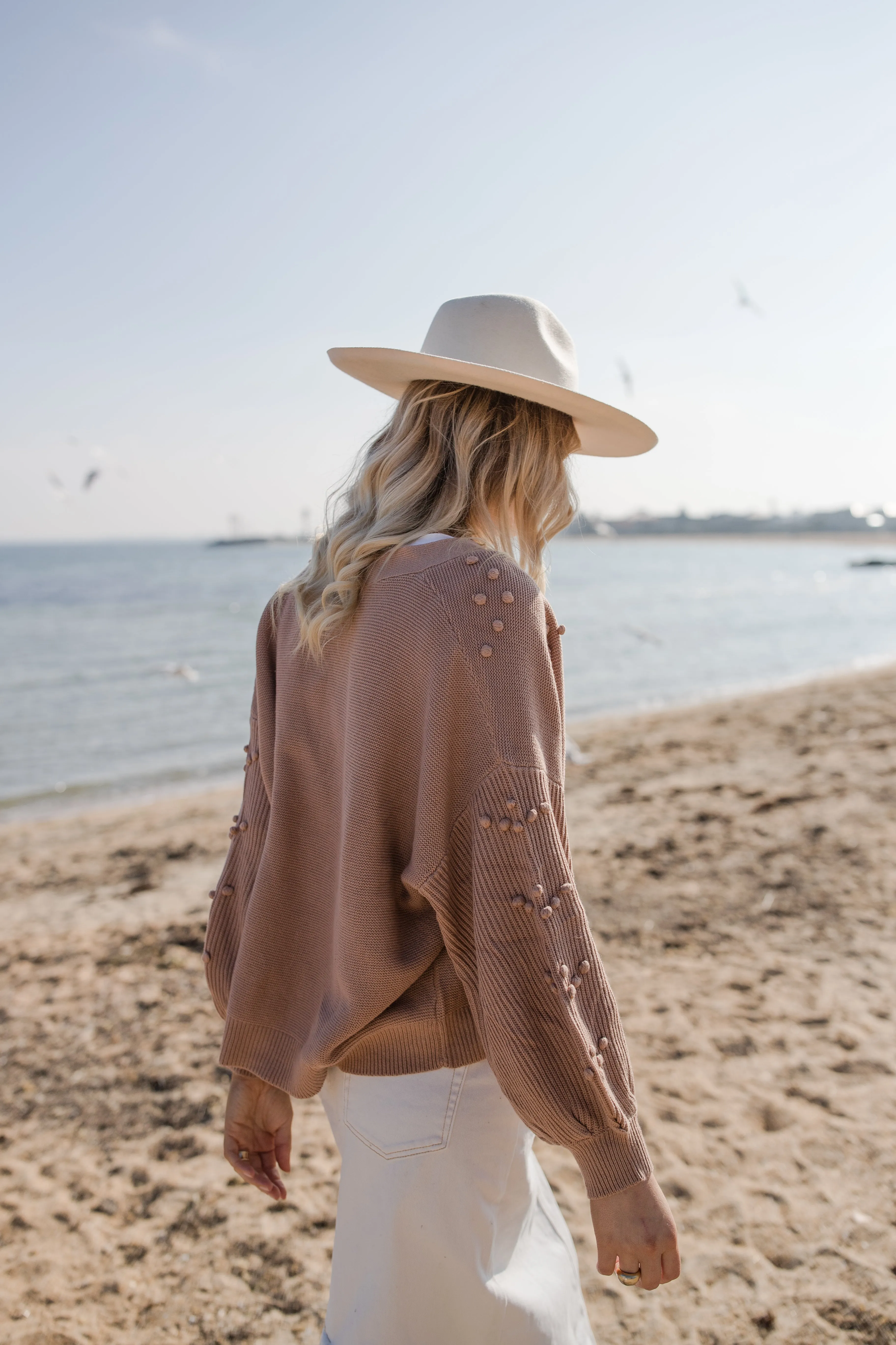 BOWIE BOBBLE KNIT CARDIGAN - SAND