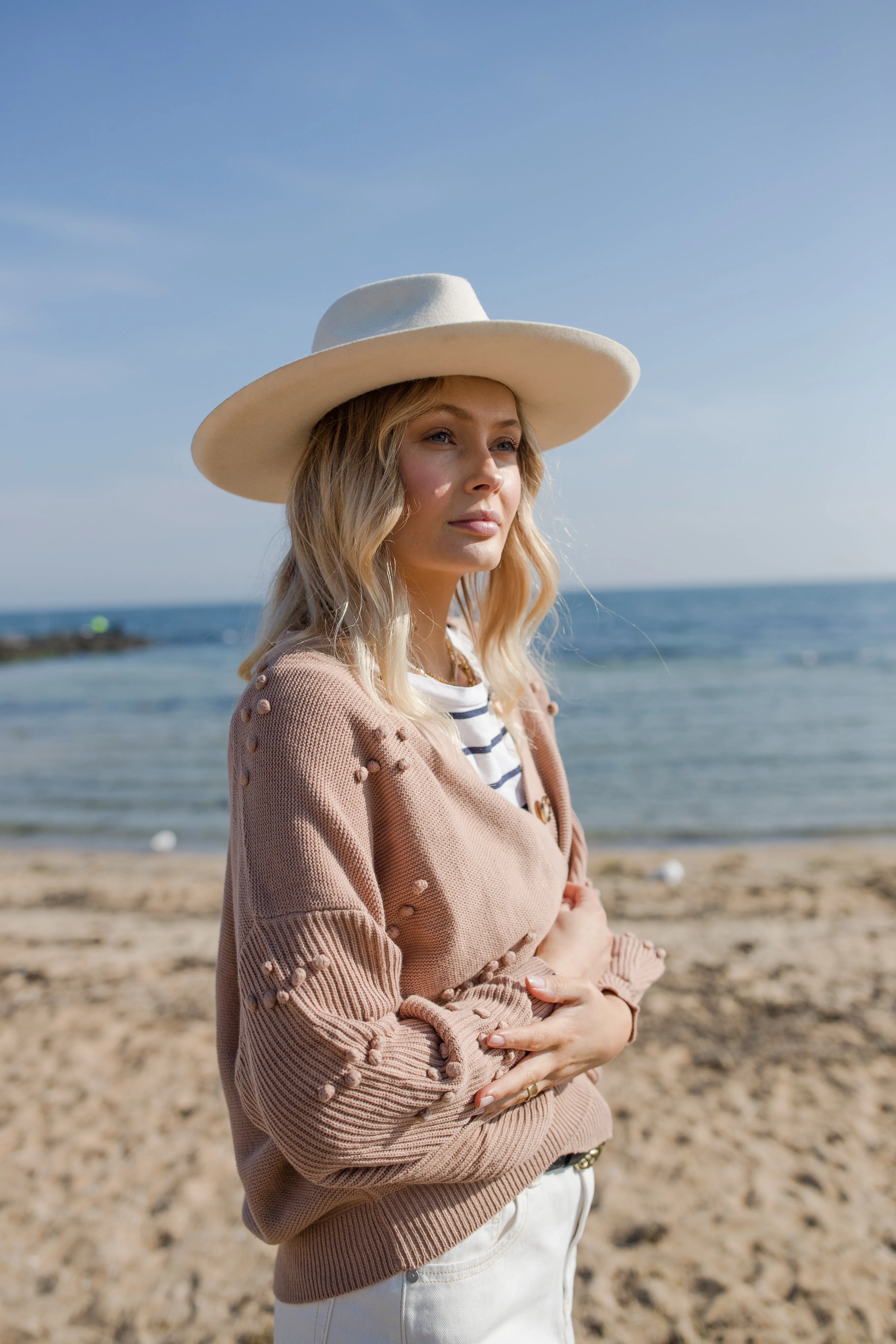 BOWIE BOBBLE KNIT CARDIGAN - SAND