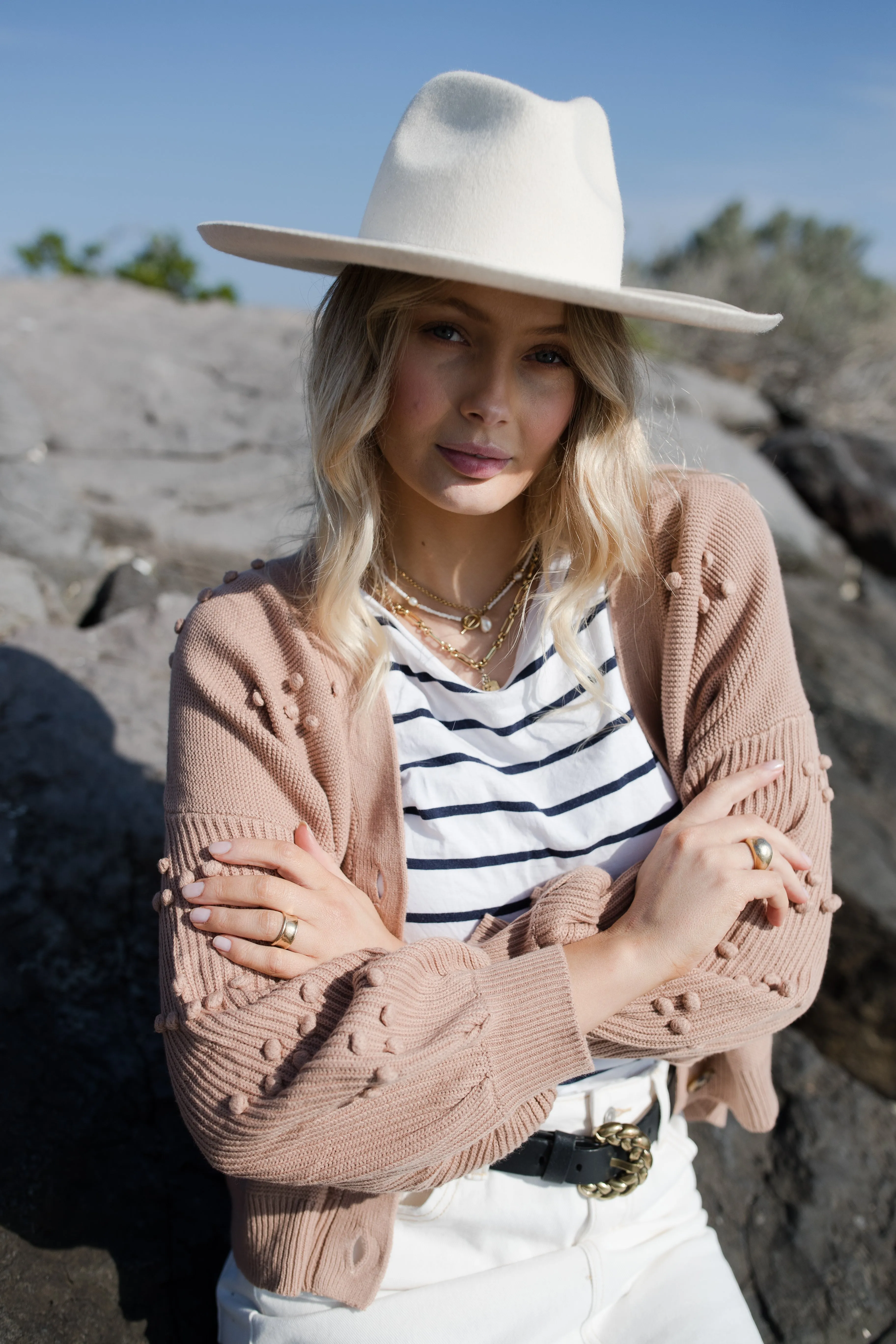 BOWIE BOBBLE KNIT CARDIGAN - SAND