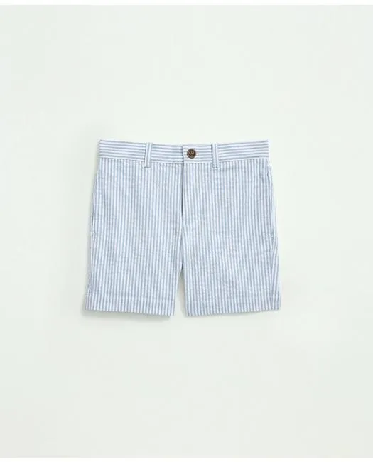 Brooks Brothers Boys Cotton Seersucker Shorts Blue/Ivory