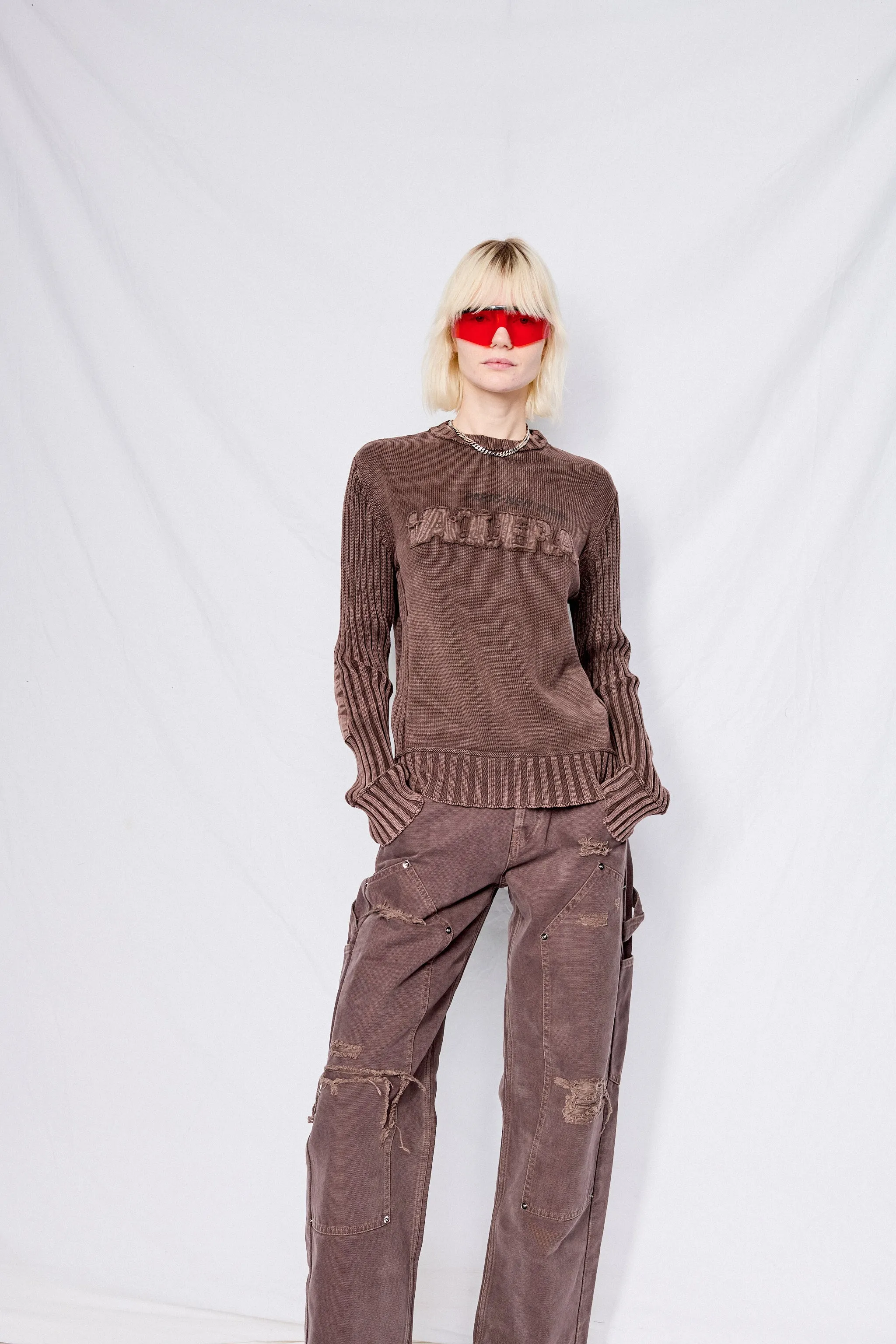 Brown Rib Knit Sweater