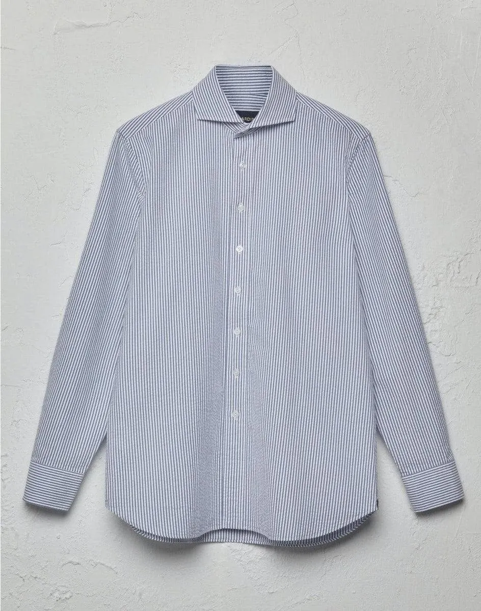Camicia in cotone seersucker blu e bianca