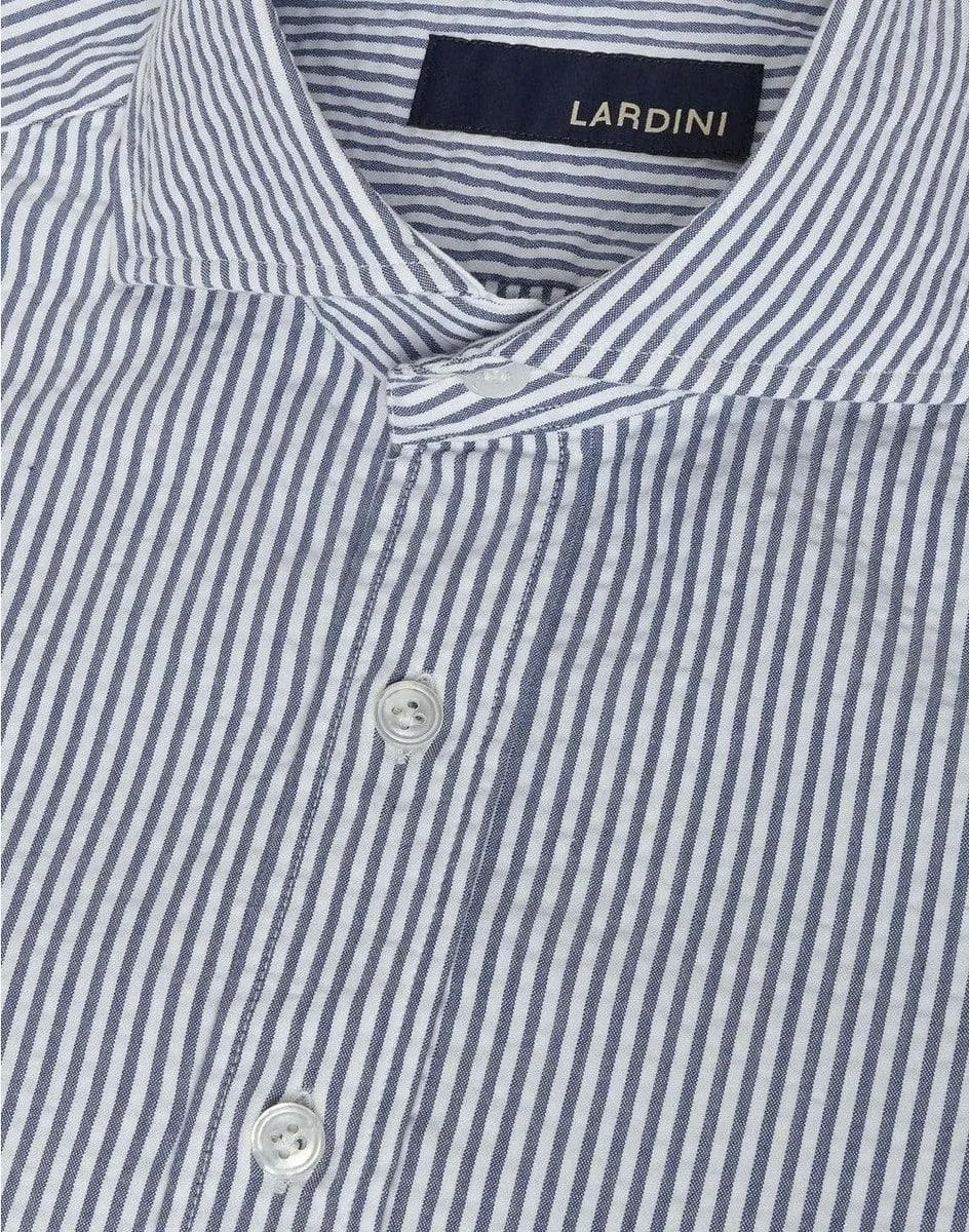 Camicia in cotone seersucker blu e bianca