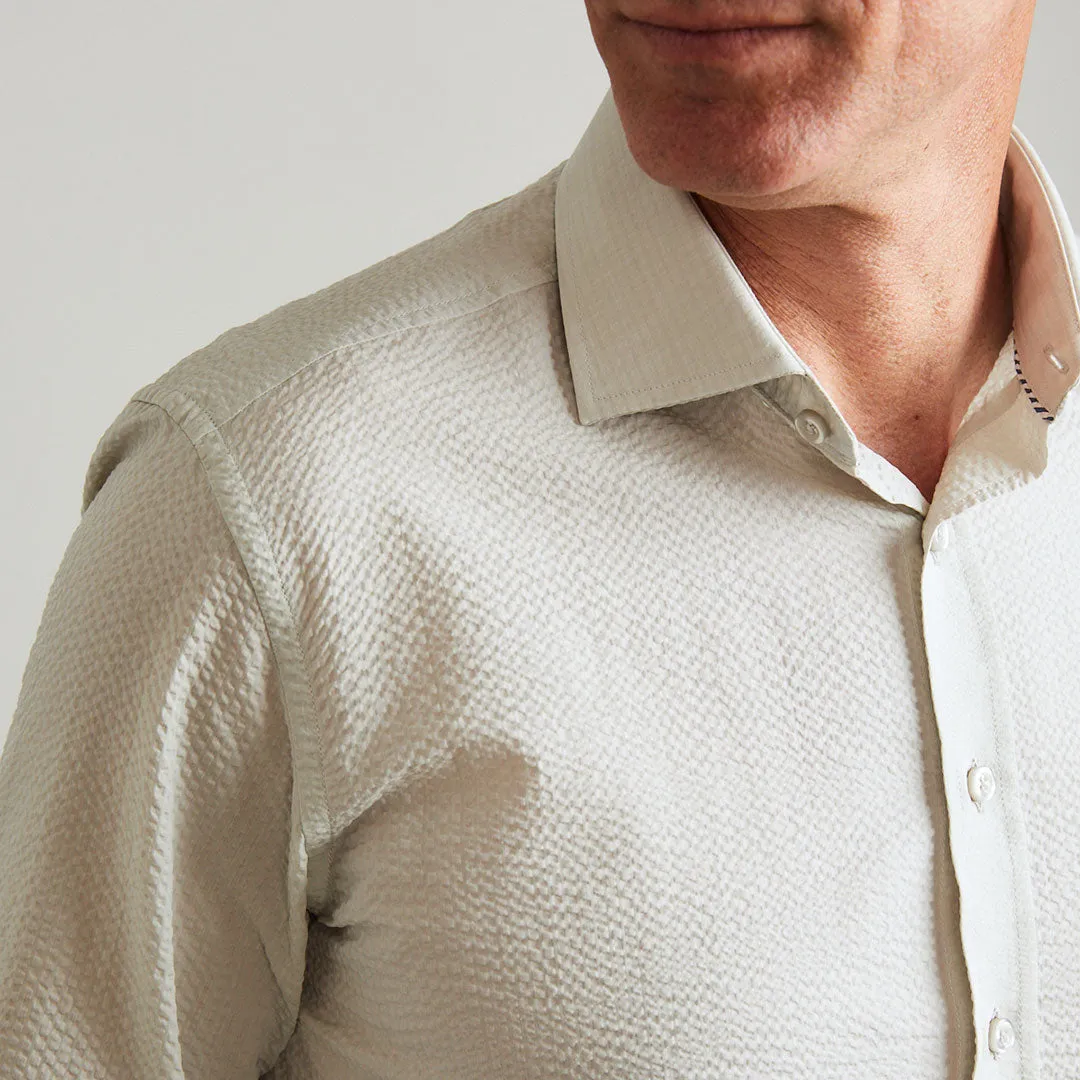 Chartres Long Sleeve Light Grey Solid Seersucker