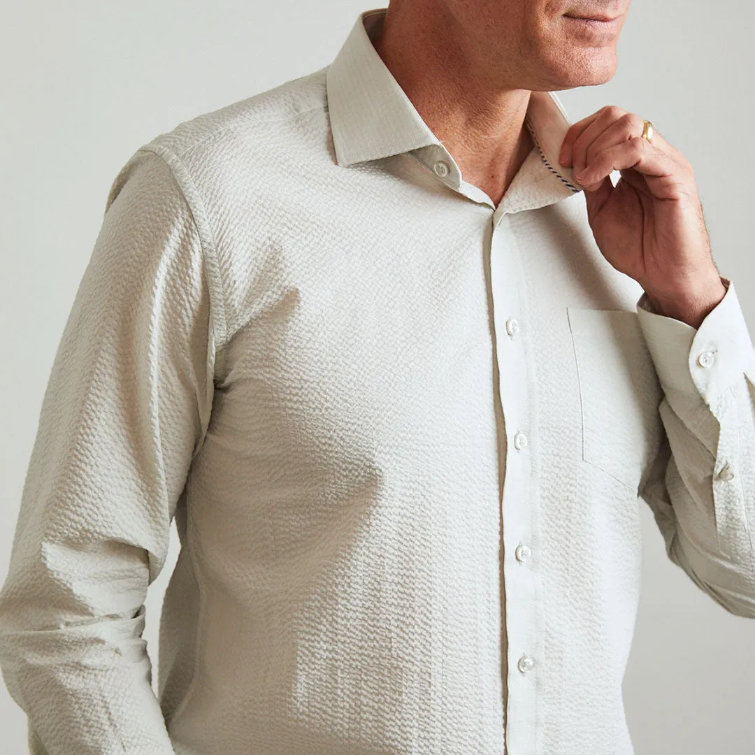 Chartres Long Sleeve Light Grey Solid Seersucker