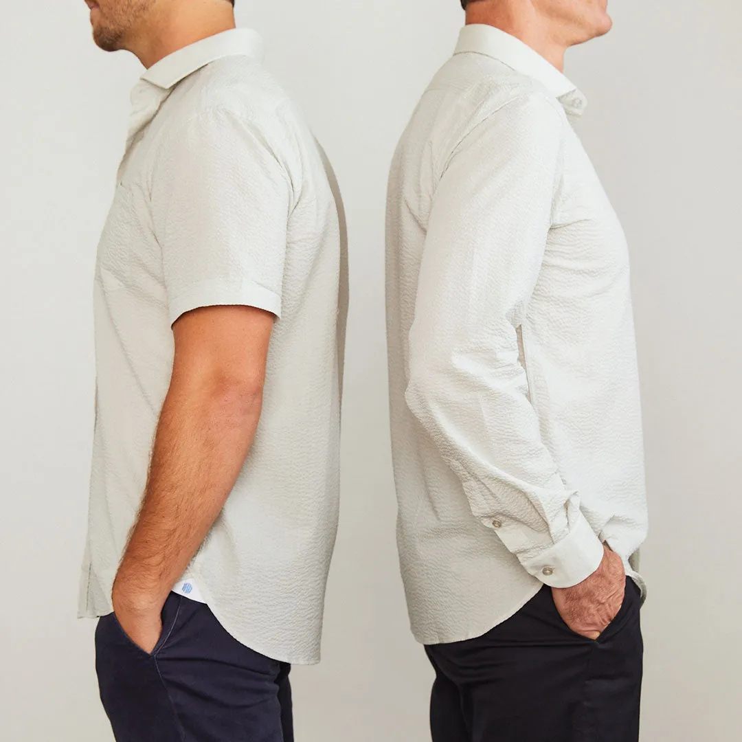 Chartres Long Sleeve Light Grey Solid Seersucker