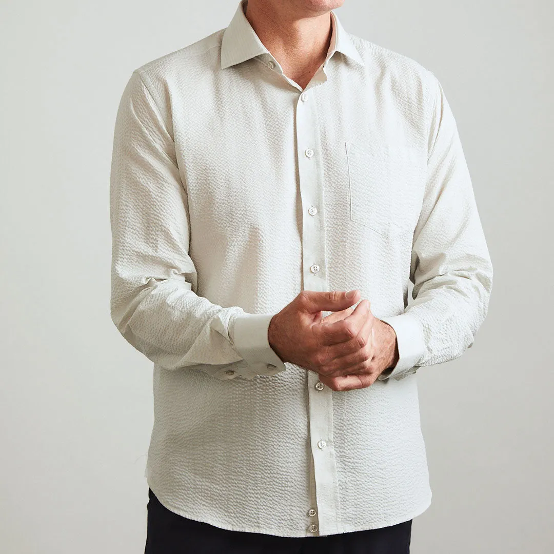 Chartres Long Sleeve Light Grey Solid Seersucker