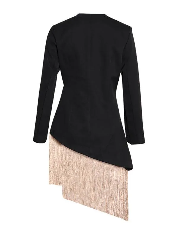 Chic Embroidered Jacquard Blazer with Stylish Tassels for Fashion-Forward Women