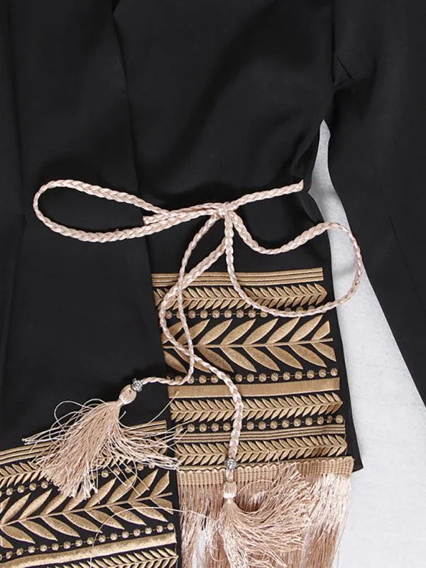 Chic Embroidered Jacquard Blazer with Stylish Tassels for Fashion-Forward Women