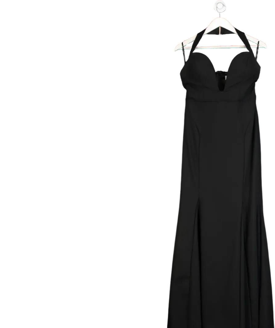 Club L Plaza Black Plunge Halter-neck Fishtail Maxi Dress UK 12
