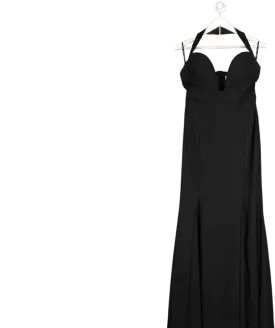 Club L Plaza Black Plunge Halter-neck Fishtail Maxi Dress UK 12