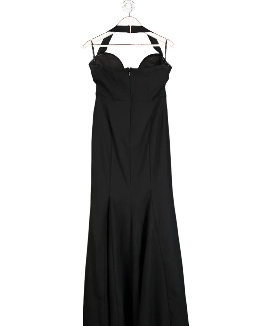 Club L Plaza Black Plunge Halter-neck Fishtail Maxi Dress UK 12