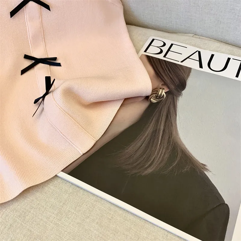 Color Blocking Bow Knitted Camisole