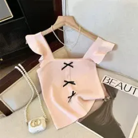 Color Blocking Bow Knitted Camisole