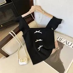 Color Blocking Bow Knitted Camisole