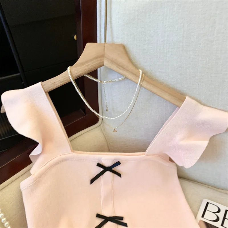 Color Blocking Bow Knitted Camisole