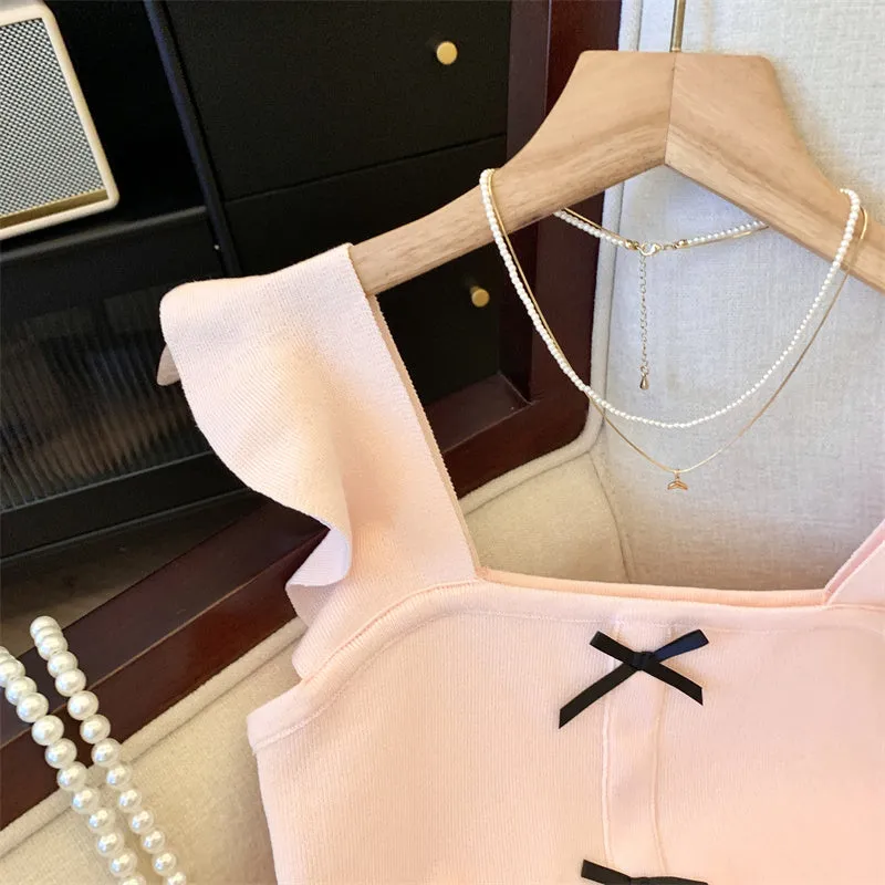 Color Blocking Bow Knitted Camisole