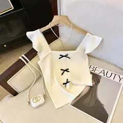 Color Blocking Bow Knitted Camisole