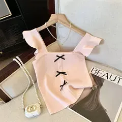 Color Blocking Bow Knitted Camisole