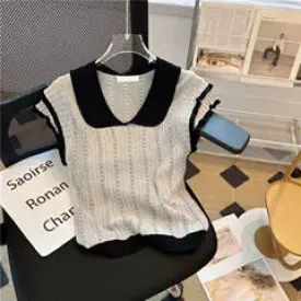 Color Blocking Doll Collar Knitwear