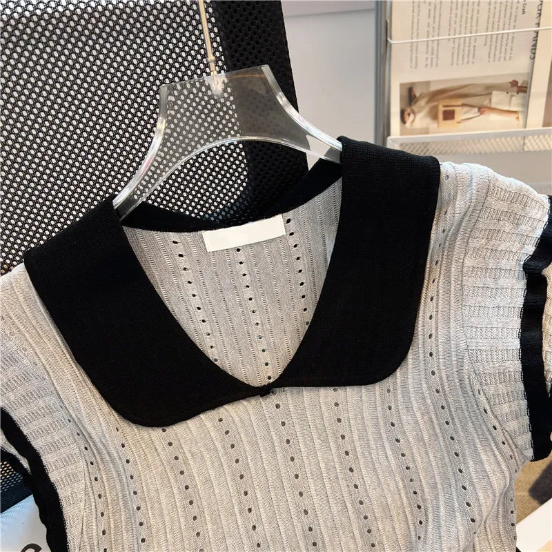Color Blocking Doll Collar Knitwear