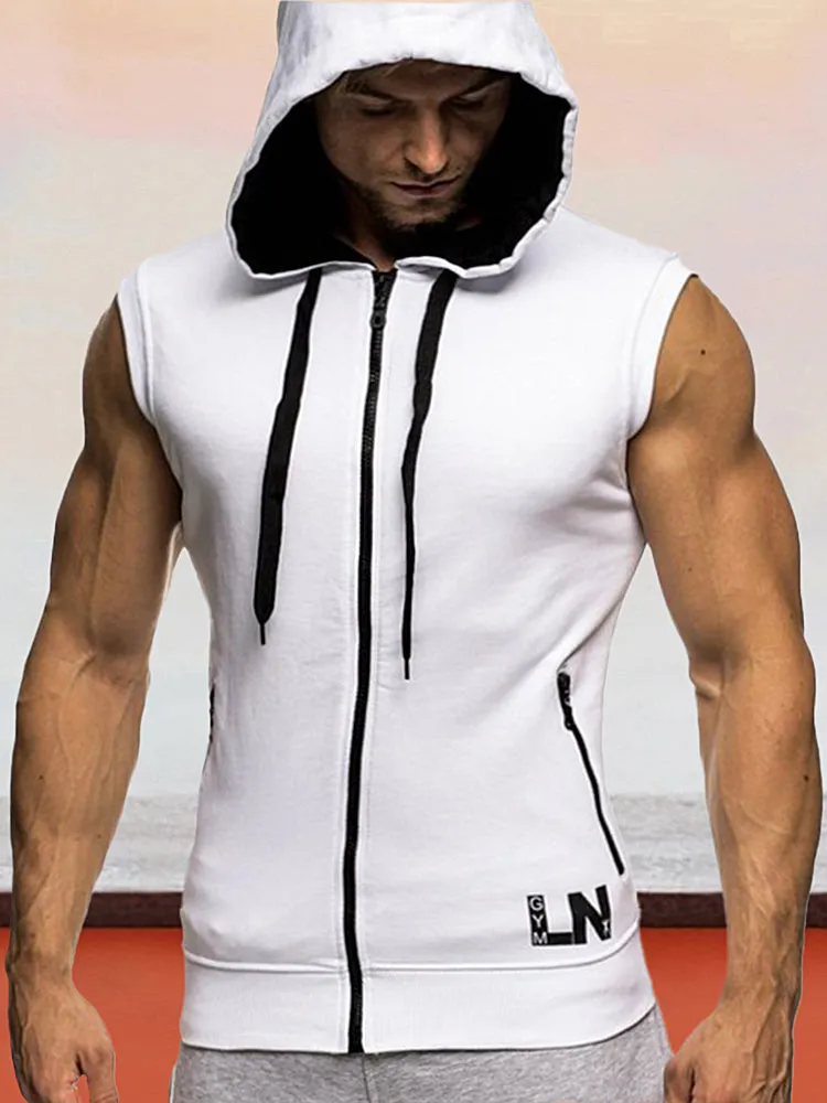 Color Blocking Hooded Zipper Sleeveless Undershirt