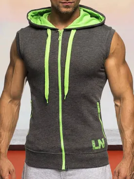 Color Blocking Hooded Zipper Sleeveless Undershirt