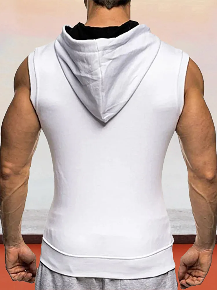 Color Blocking Hooded Zipper Sleeveless Undershirt