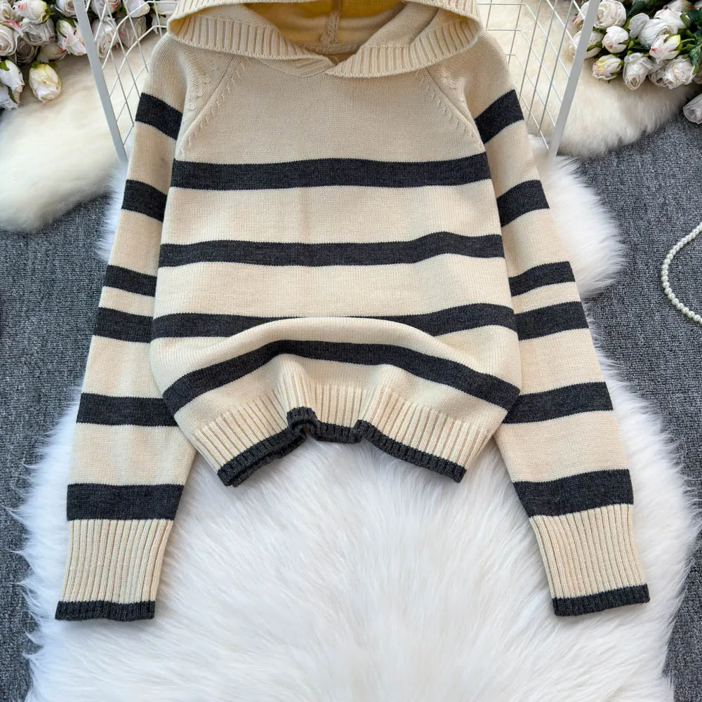 Color Blocking Striped Hooded Sweater