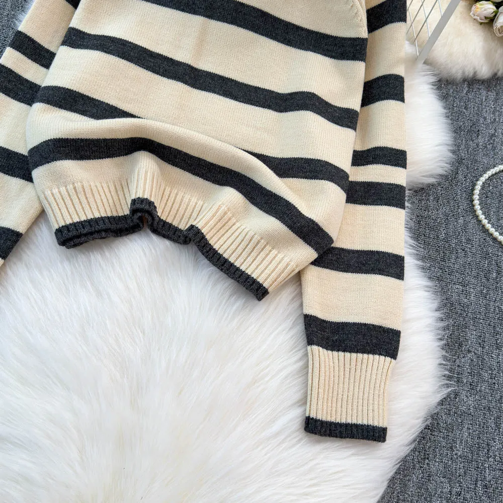 Color Blocking Striped Hooded Sweater