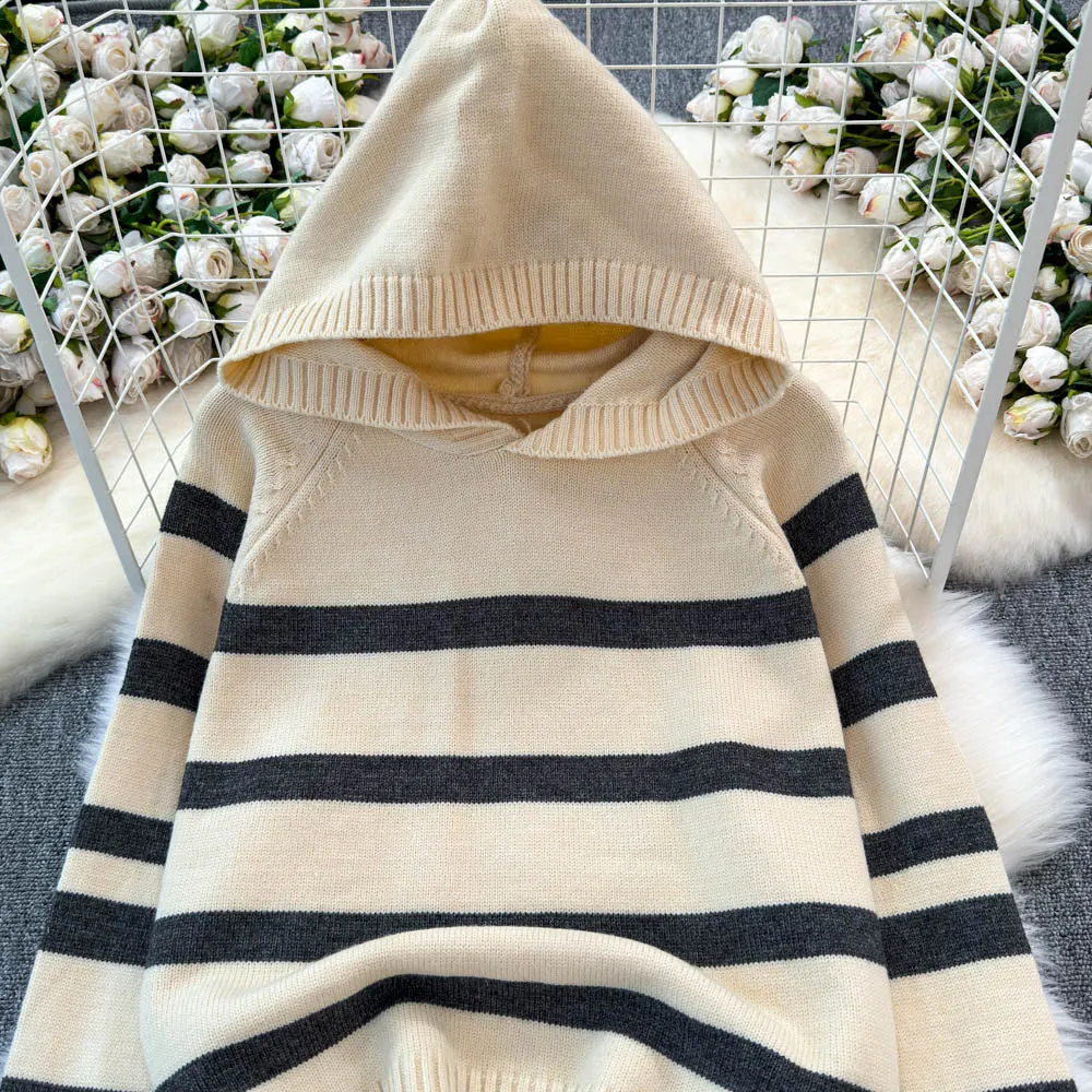 Color Blocking Striped Hooded Sweater