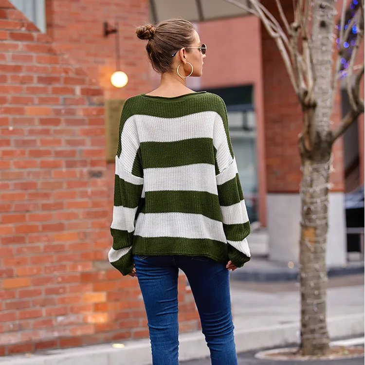 Color Blocking Striped Loose Sweater