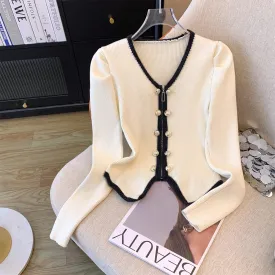 Color Blocking V-neck Zipped Cardigan