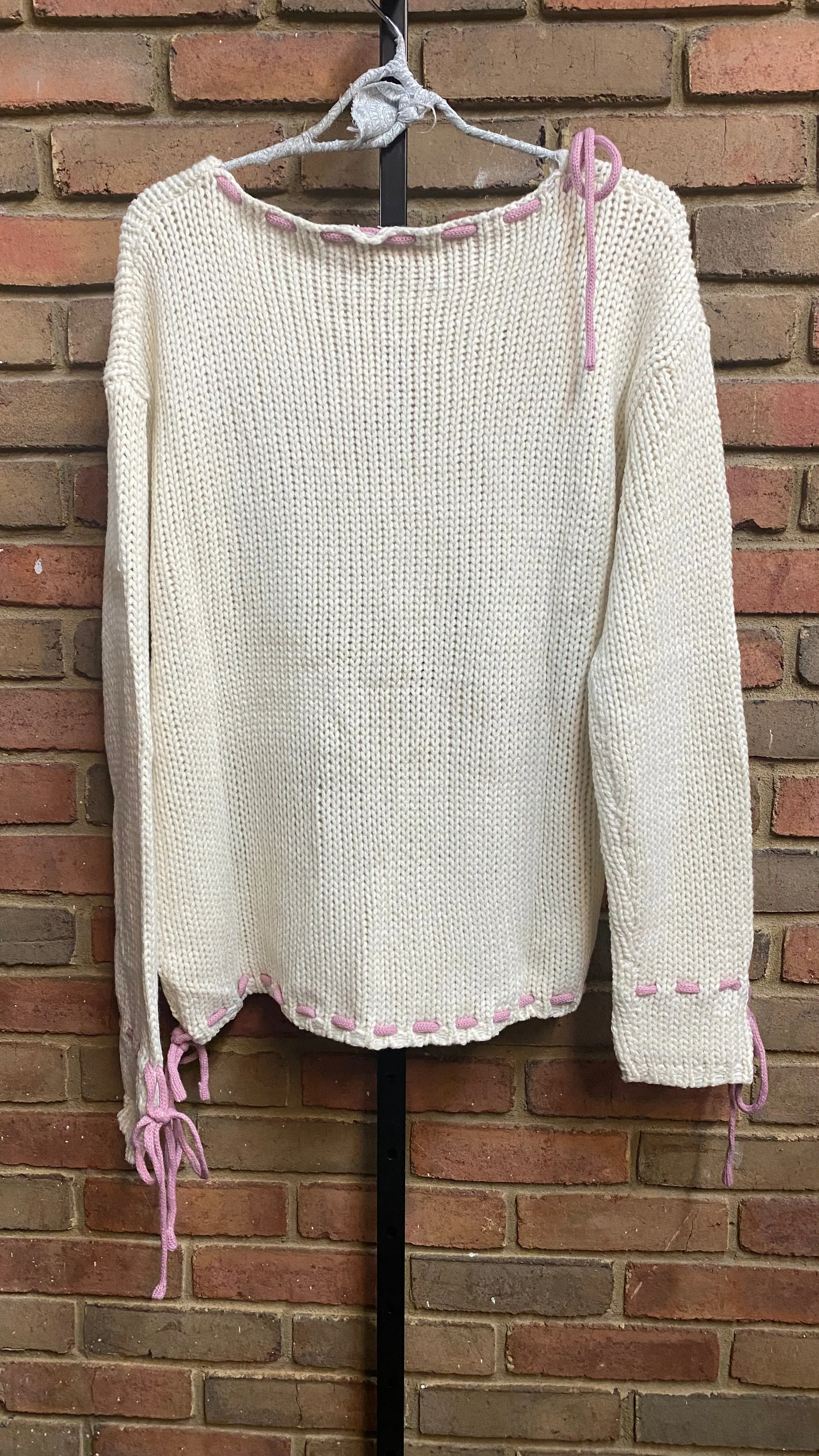 Cream Pink Tie Sweater #246
