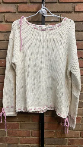 Cream Pink Tie Sweater #246