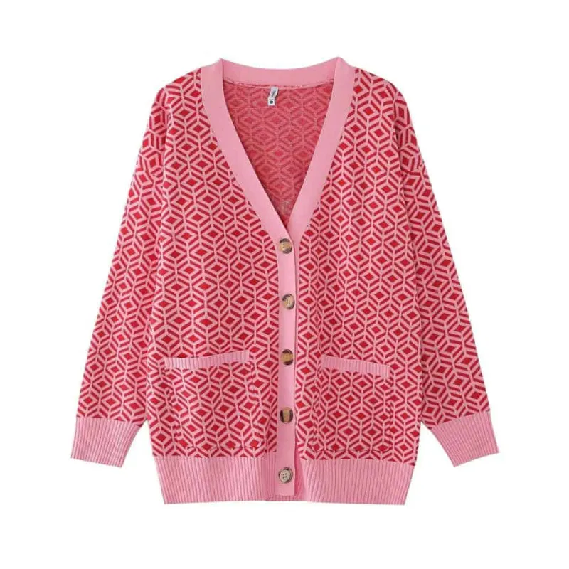 Diamond Pattern Loose Knit Cardigan