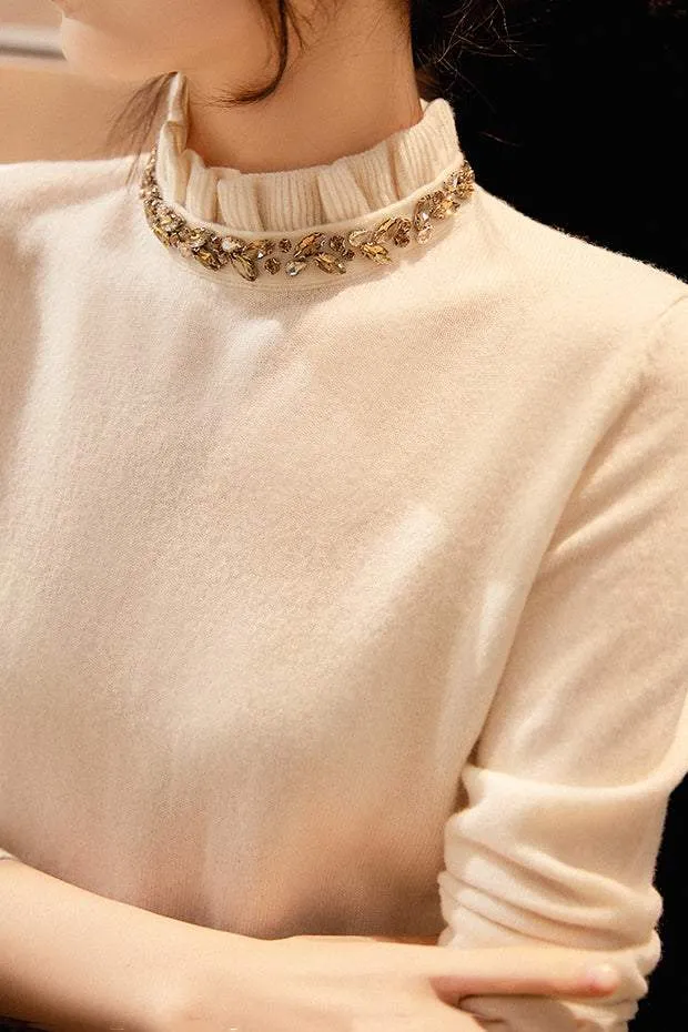 Elegant Ruffle Collar Knit Sweater