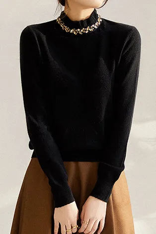 Elegant Ruffle Collar Knit Sweater